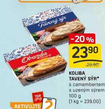 KOLIBA TAVENÝ SÝR s camembertem s uzeným sýrem 100 g 