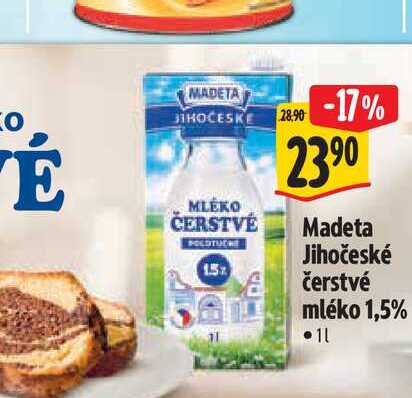  Madeta Jihočeské čerstvé mléko  1 l