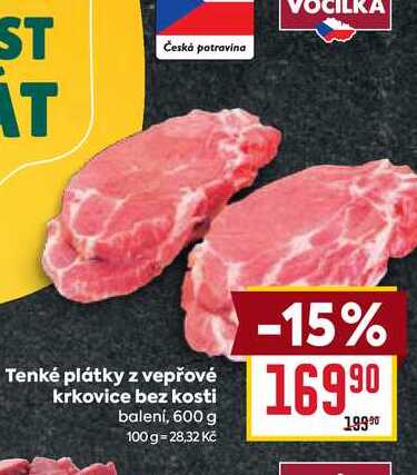 Tenké plátky z vepřové krkovice bez kosti balení, 600 g