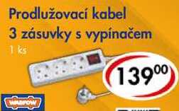 Prodlužovací kabel 3 zásuvky s vypínačem  