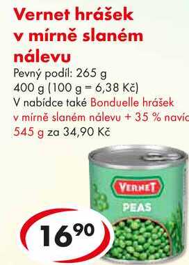 Vernet hrášek v mírně slaném nálevu, 400 g 