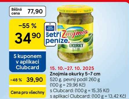 Znojmia okurky 5-7 cm, 520 g. pevný podíl 260 g 