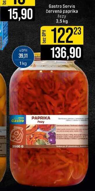 Gastro Servis červená paprika řezy 3,5 kg
