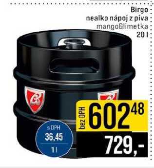 Birgo nealko nápoj z piva mango & limetka 20 l