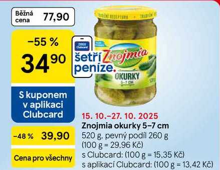 Znojmia okurky 5-7 cm, 520 g. pevný podíl 260 g 