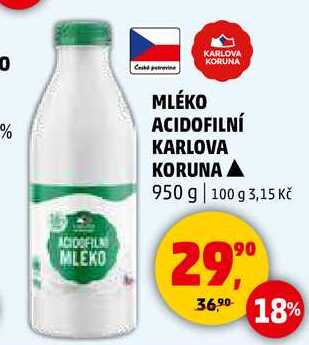 MLÉKO ACIDOFILNÍ KARLOVA KORUNA, 950 g