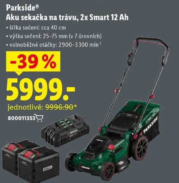 Parkside Aku sekačka na trávu, 2x Smart 12 Ah 