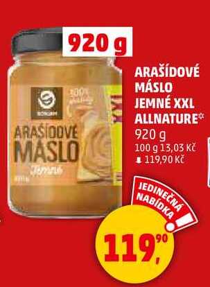 ARAŠÍDOVÉ MÁSLO JEMNÉ XXL ALLNATURE, 920 g