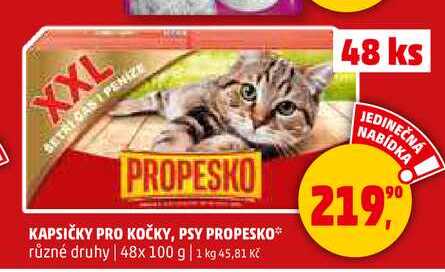 KAPSIČKY PRO KOČKY, PSY PROPESKO, 48x 100 g