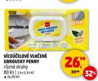 VÍCEÚČELOVÉ VLHČENÉ UBROUSKY PENNY, 80 ks 