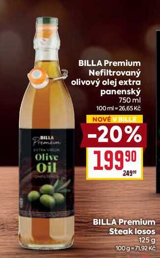 BILLA Premium Nefiltrovaný olivový olej extra panenský 750 ml 
