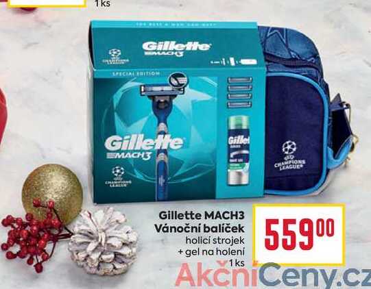 Gillette MACH3 Vánoční balíček holící strojek + gel na holení 1ks
