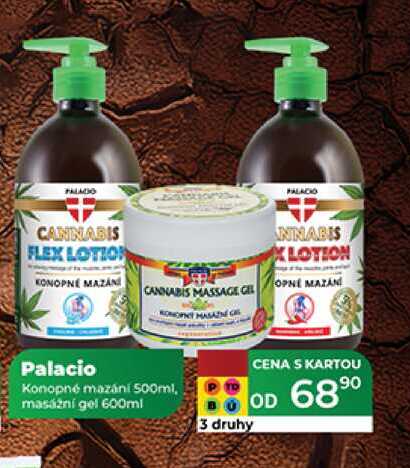 Palacio Konopné mazání 500ml, masážní gel 600ml 