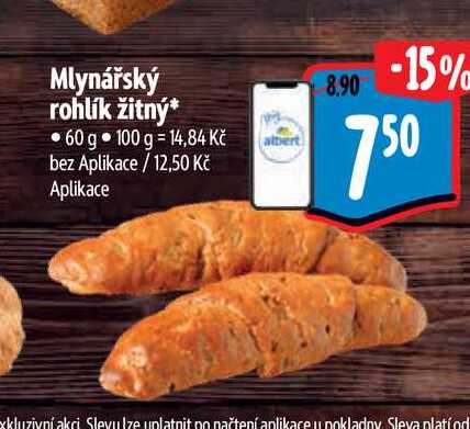 Mlynářský rohlík žitný  60 g 