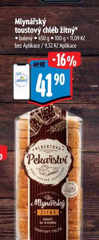 Mlynářský toustový chléb žitný balený 450 g