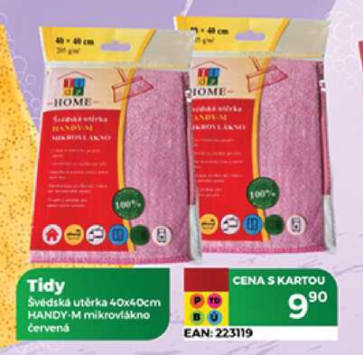 Tidy Svédská utěrka 40x40cm HANDY-M mikrovlákno červená
