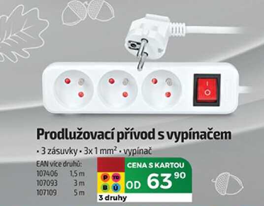 Prodlužovací přívod s vypínačem