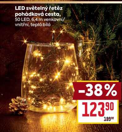 LED světelný řetěz pohádková cesta, 50 LED, 6,4 m venkovní/ vnitřní, teplá bílá 