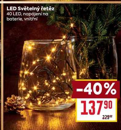 LED Světelný řetěz 40 LED, napájení na baterie, vnitřní 