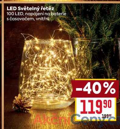 LED Světelný řetěz 100 LED, napájení na baterie s časovačem, vnitřní
