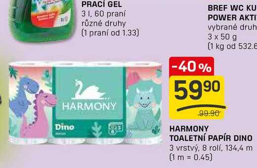 HARMONY TOALETNÍ PAPÍR DINO 3 vrstvý, 8 rolí