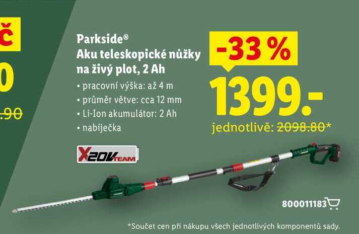 Parkside Aku teleskopické nůžky na živý plot, 2 Ah