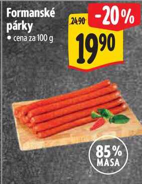 Formanské párky, cena za 100 g 