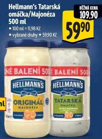Hellmann's Tatarská omáčka/Majonéza, 500 ml 