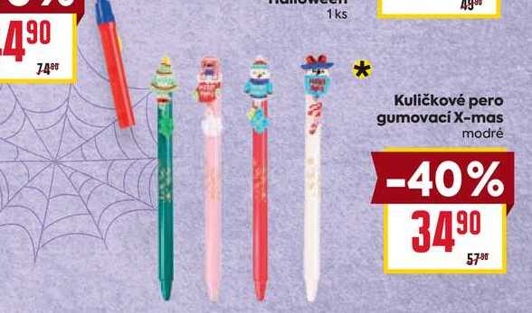Kuličkové pero gumovací X-mas modré 