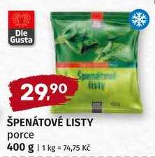 Dle Gusta ŠPENÁTOVÉ LISTY porce 400 g  