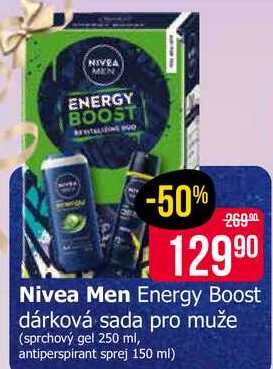Nivea Men Energy Boost dárková sada pro muže (sprchový gel 250 ml, antiperspirant sprej 150 ml) 