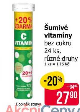 Šumivé C vitamíny bez cukru 24 ks, různé druhy