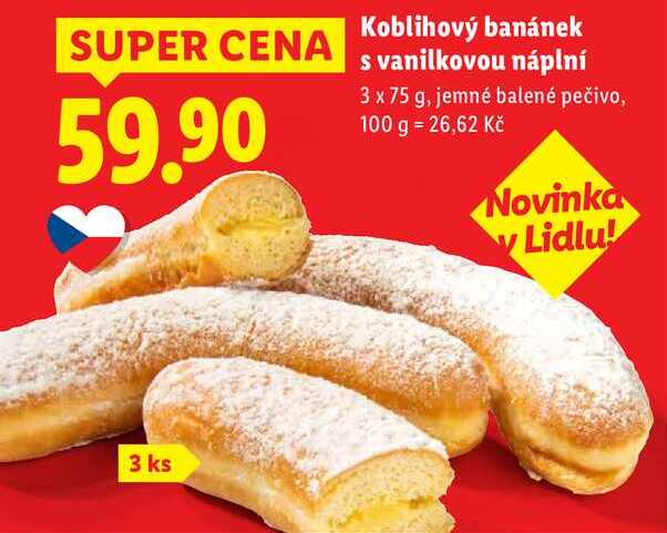 Koblihový banánek s vanilkovou náplní, 3x 75 g