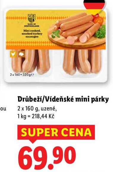 Drůbeží/Vídeňské mini párky, 2x 160 g