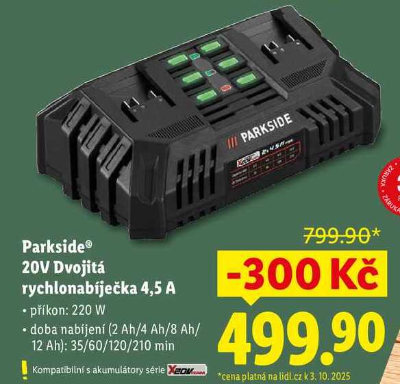 Parkside 20V Dvojitá rychlonabíječka 4,5 A