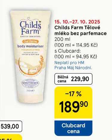 Childs Farm Tělové mléko bez parfemace, 200 ml 