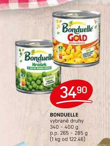 BONDUELLE vybrané druhy 340-400 g p.p. 265-285 g 