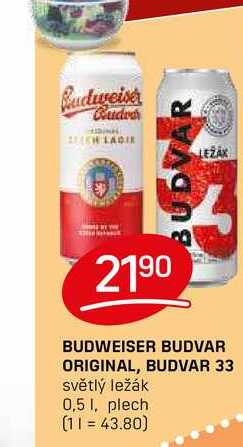 BUDWEISER BUDVAR ORIGINAL, BUDVAR 33 světlý ležák 0,5l, plech