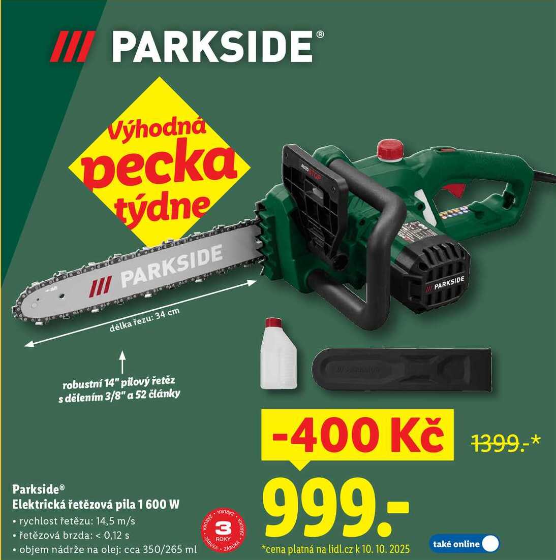 Parkside Elektrická řetězová pila 1 600 W
