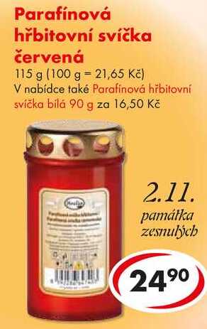 Parafínová hřbitovní svíčka červená, 115 g