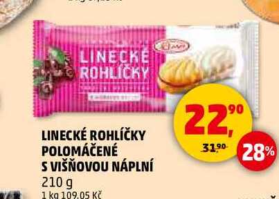 LINECKÉ ROHLÍČKY POLOMÁČENÉ S VIŠŇOVOU NÁPLNÍ, 210 g 