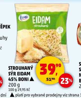 STROUHANÝ SÝR EIDAM 45% BONI, 200 g 