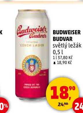 BUDWEISER BUDVAR světlý ležák, 0,5 l