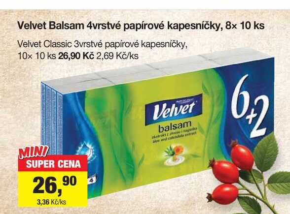 Velvet Balsam 4vrstvé papírové kapesníčky, 8x 10 ks