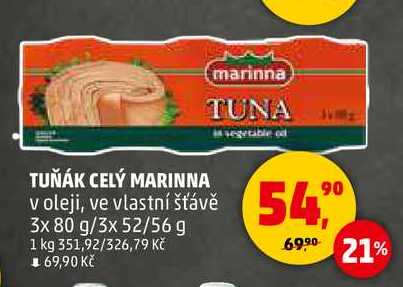 TUŇÁK CELÝ MARINNA, 3x 80 g