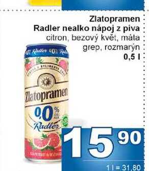 Zlatopramen Radler nealko nápoj z piva citron, bezový květ, mála grep, rozmarýn 0,5l