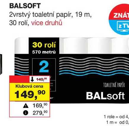 BALSOFT 2vrstvý toaletní papír, 19 m, 30 rolí