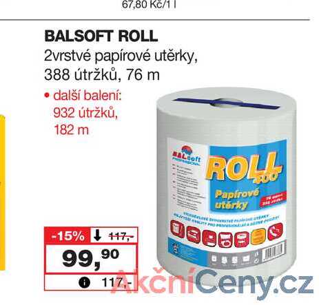 BALSOFT ROLL 2vrstvé papírové utěrky, 388 útržků