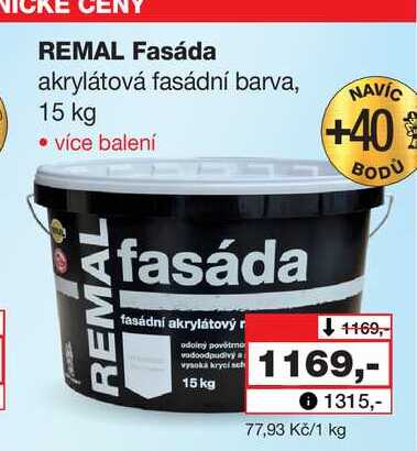 REMAL Fasáda akrylátová fasádní barva, 15 kg