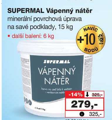 SUPERMAL Vápenný nátěr minerální povrchová úprava na savé podklady, 15 kg